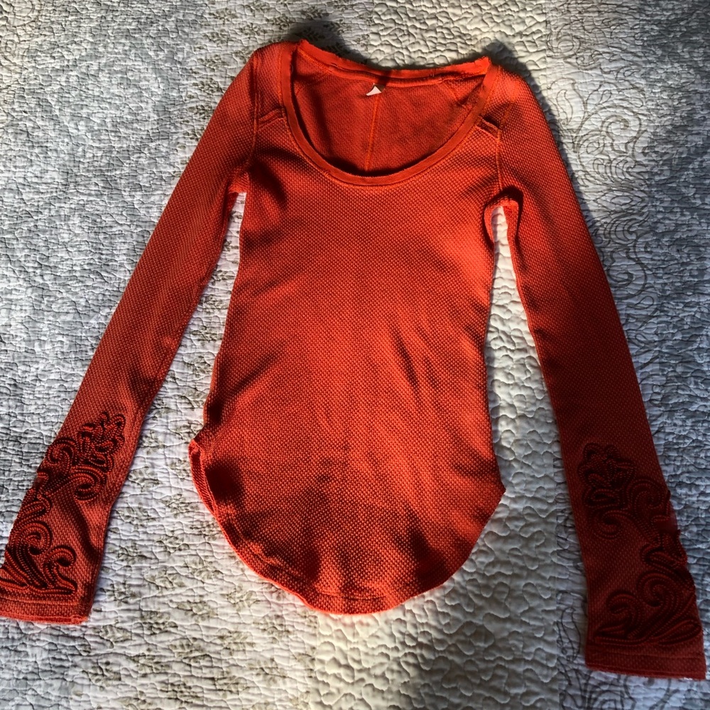 free people rust orange long sleeve embroidered
